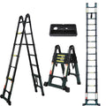 15.5FT Telescoping Aluminum Extension Ladder with Triangular Stabilizer 330 lbs Load T7609