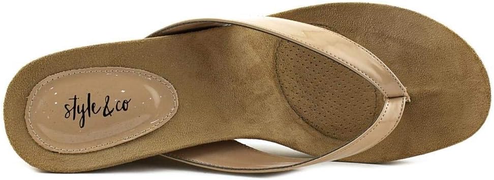 Beige Patent Thong Wedge Sandals M650824