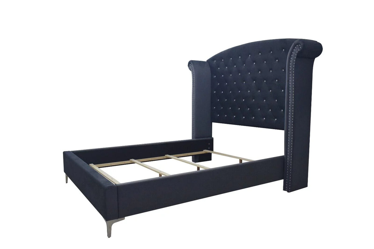 Dark Gray Velvet 3pc King Size Bedroom Set H646
