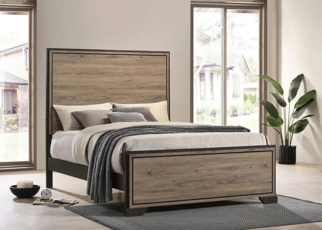 Eastern King Bed Brown and Light Taupe R444842