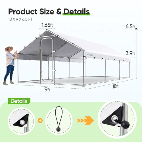 Large Metal Chicken Coop Run with Roosting Perch and Waterproof Roof Cover, 12x9x6.6FT G146147