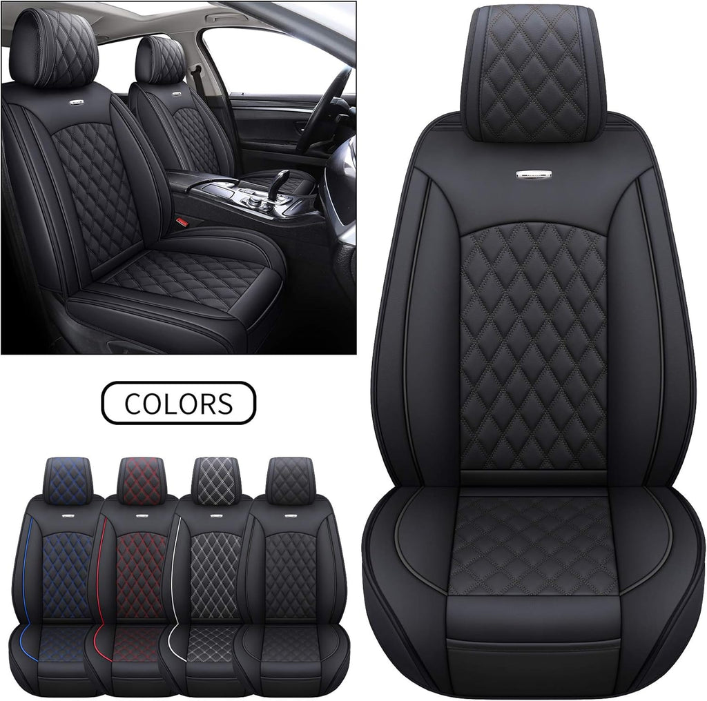 Waterproof Leather Car Seat Covers Full Set Black-Blue E28411