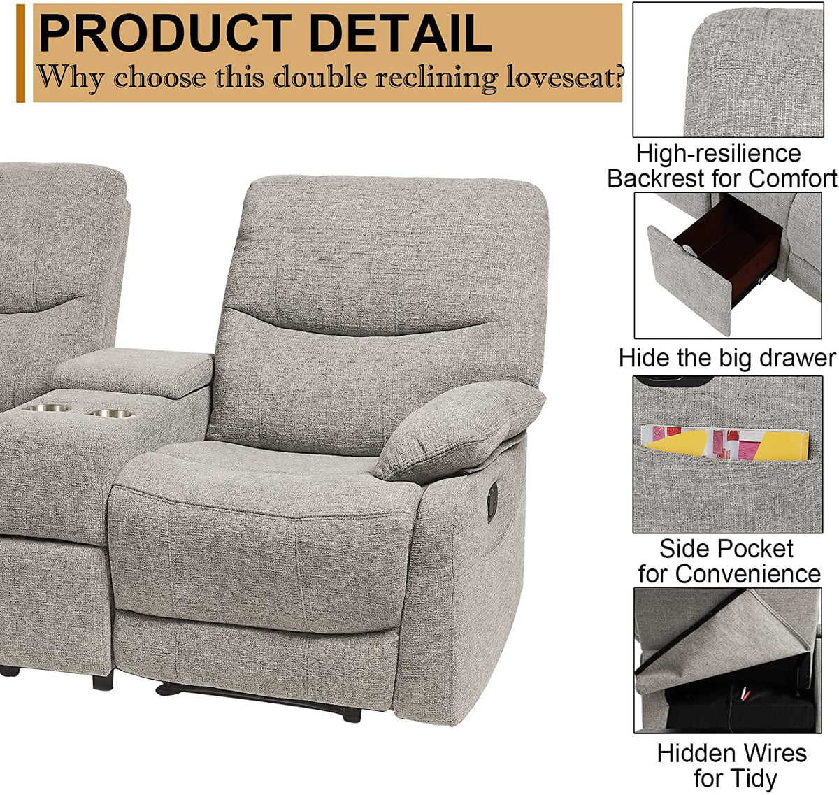 Fabric Double Reclining Loveseat with Console F168567