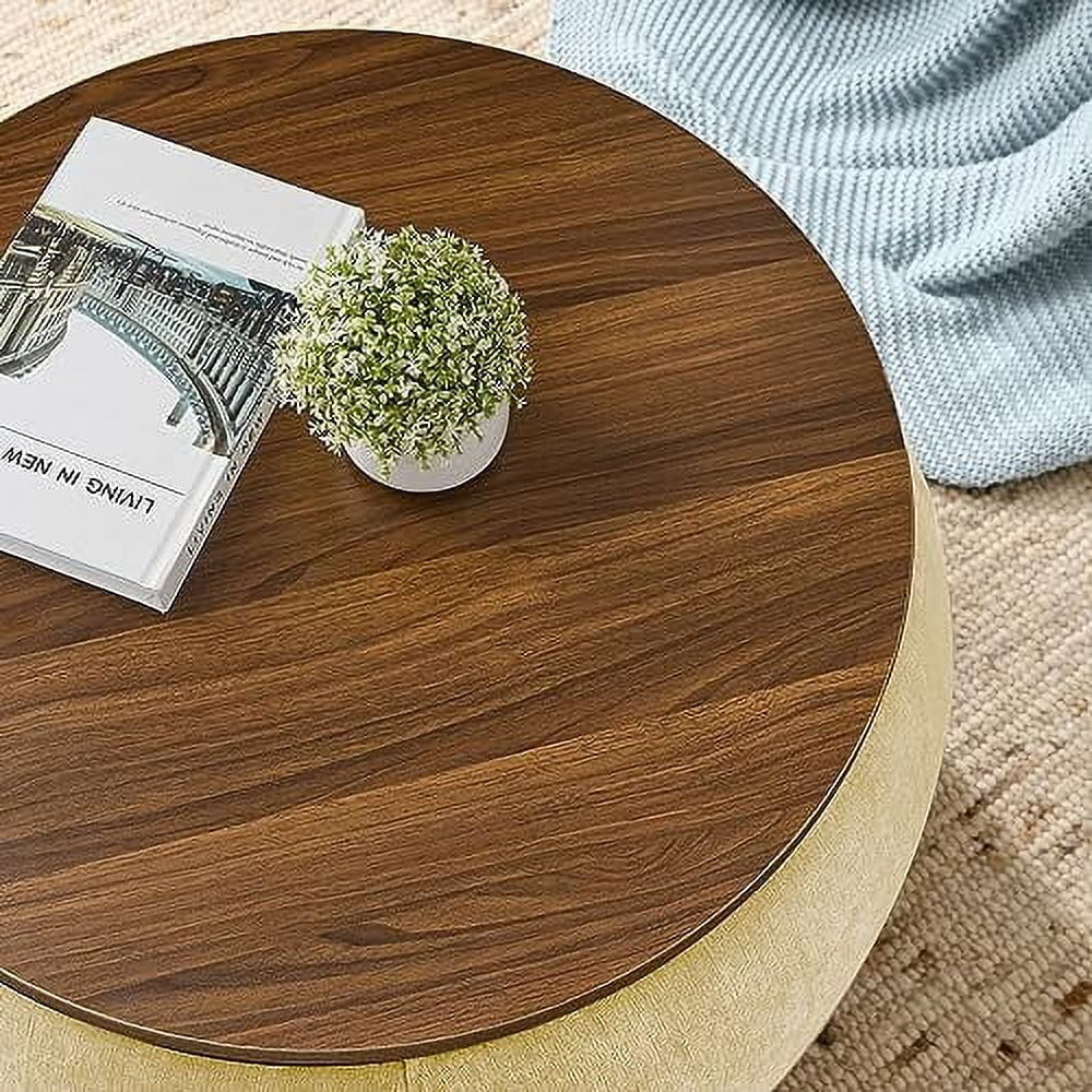 Light Gray Round Ottoman with Wooden Lid C580790