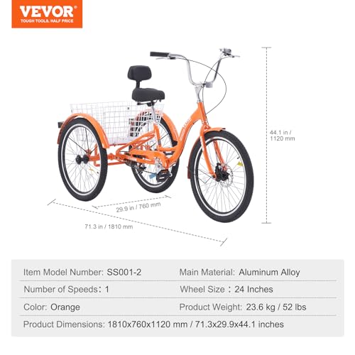 24 Inch Aluminum Alloy Three-Wheeled Tricycle (Orange) W787