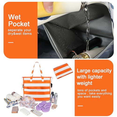 Extra Large Waterproof Beach Tote with Wet Compartment O14772