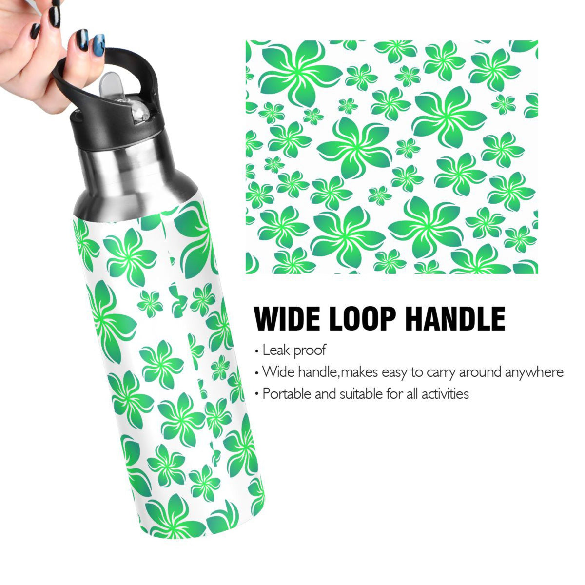 Green Stainless Steel Insulated Water Bottle with Straw Lid J516689