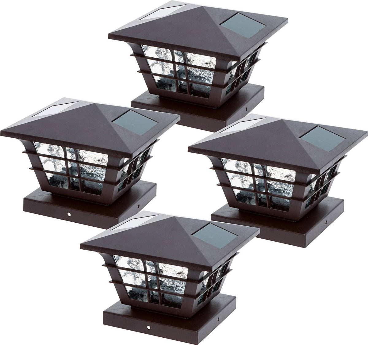 Solar Powered Post Cap Light with Base Adapter Brown 4 Pack E91250