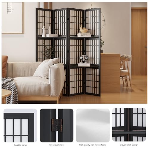 66.9Inch Tall Folding Wood Screen (4Panels, Black) Y170224