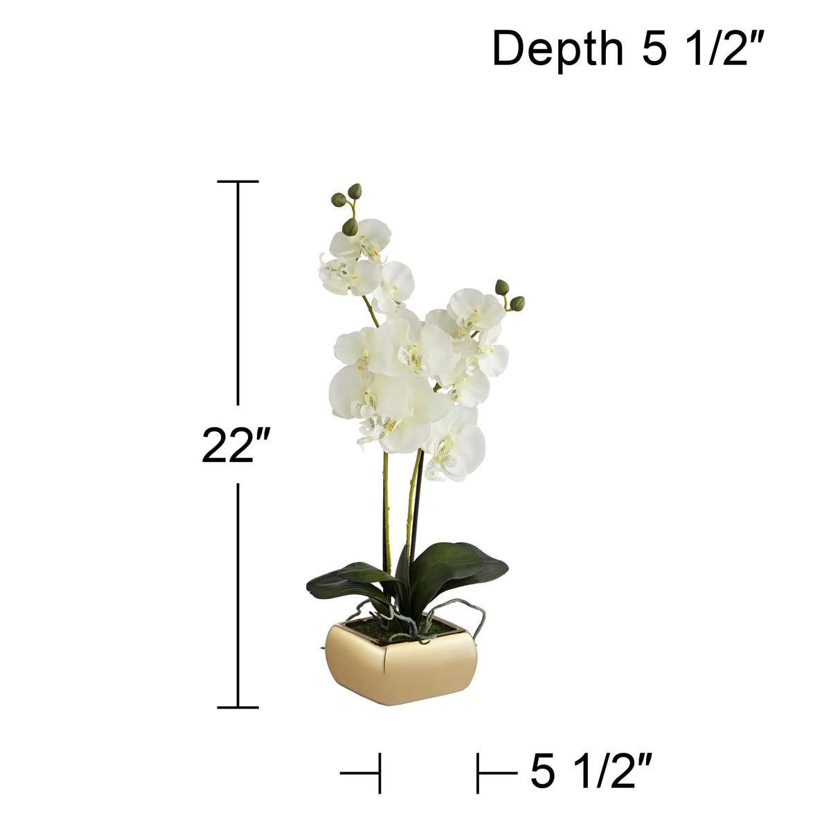 White Artificial Orchid in Gold Ceramic Pot 22" V976