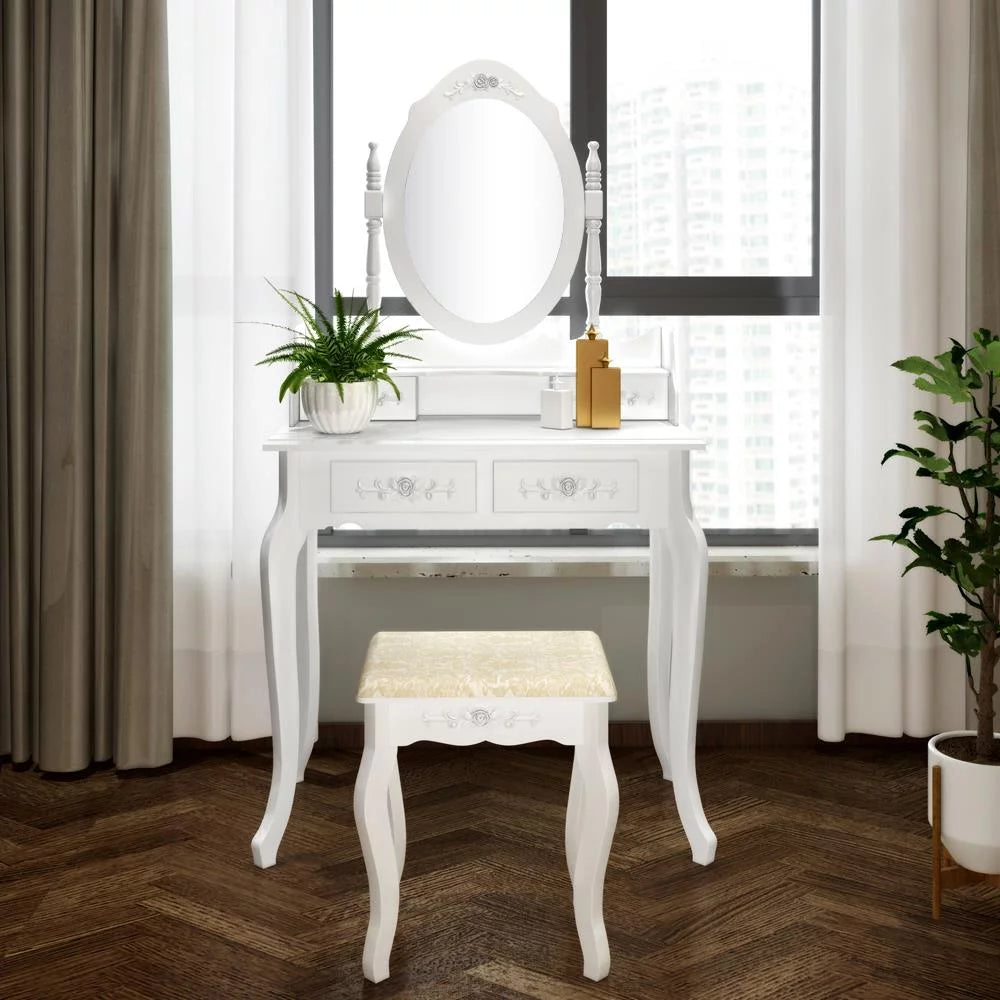 White Vanity Table Set with Mirror and 4 Drawers P113694