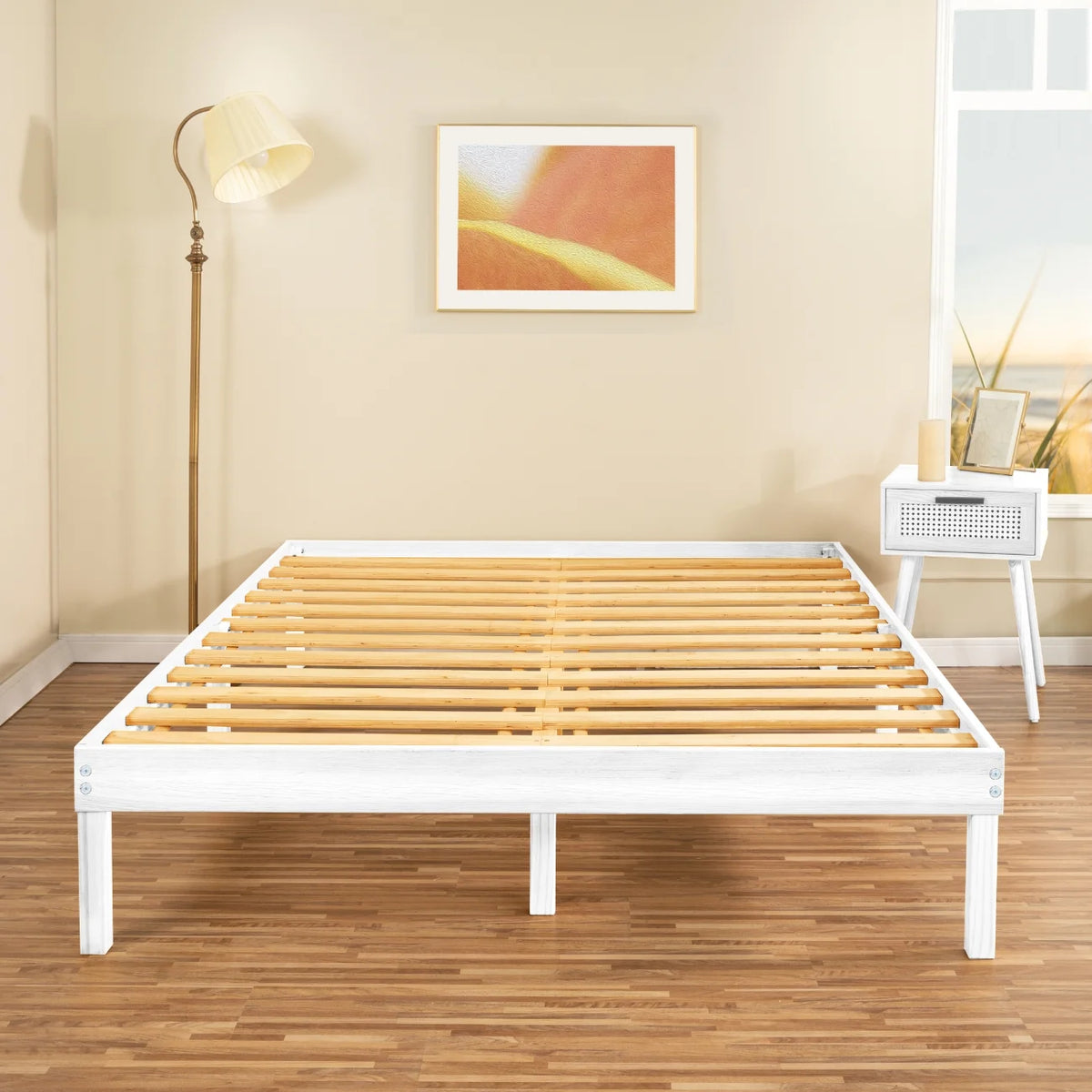 King Solid Wood Platform Bed Frame with Wooden Slats Z915273