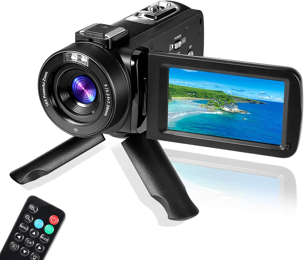 48MP 16X Digital Zoom Flip Screen Autofocus Camcorder with Wide-Angle Lens, Macro Lens, 32G Micro Card, 2 Batteries (Gray) V7879