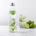 Fluted Glass Water Bottles with Stainless Steel Lids 18oz Set of 6 U42002