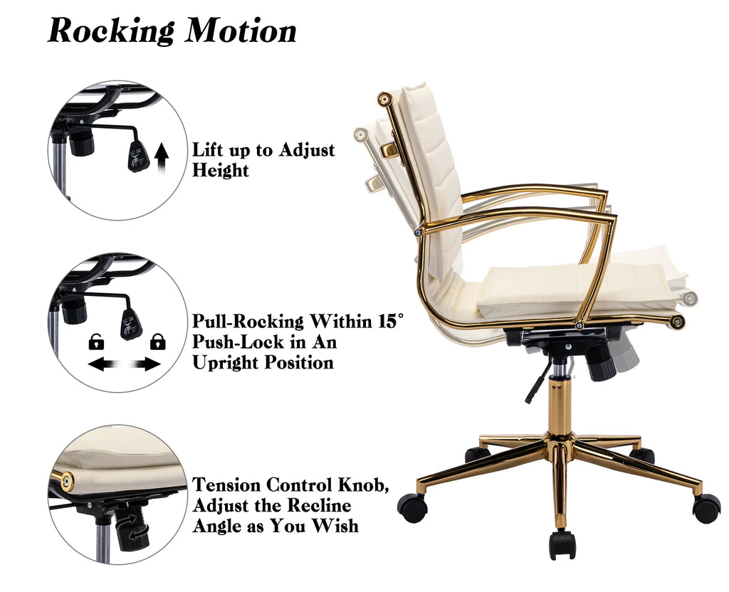 Beige Faux Leather Swivel Office Chair with Armrests T222