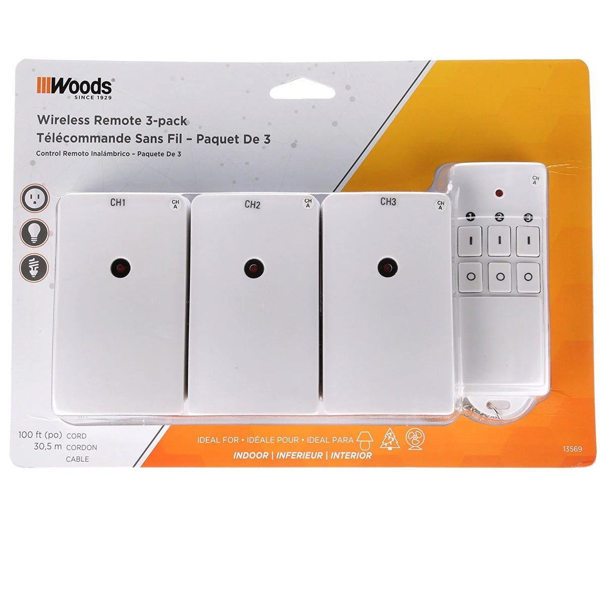 White Indoor Wireless Remote Control with 3 Outlets I553