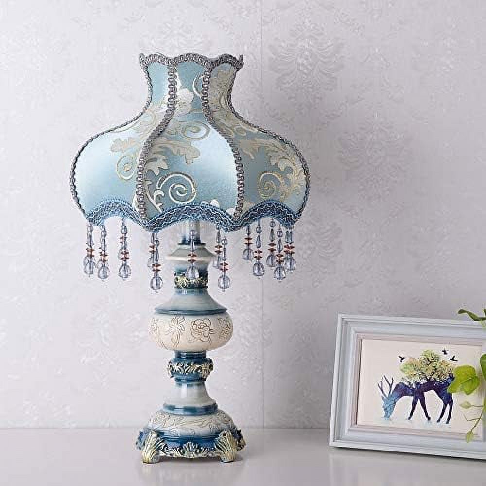Blue Table Lamp with Fabric Lampshade, 13 Inch Desk Lamp L2026