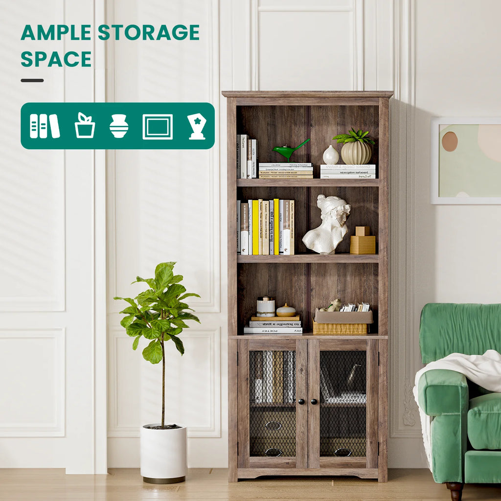 70" Tall 5-Shelf Bookshelf with Doors T2255