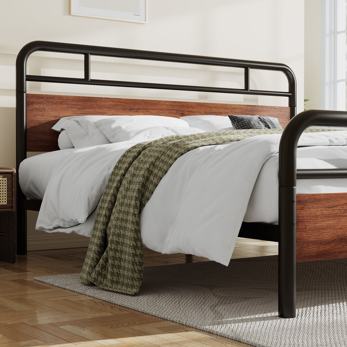 Light Brown King Size Metal Platform Bed Frame with Headboard I940