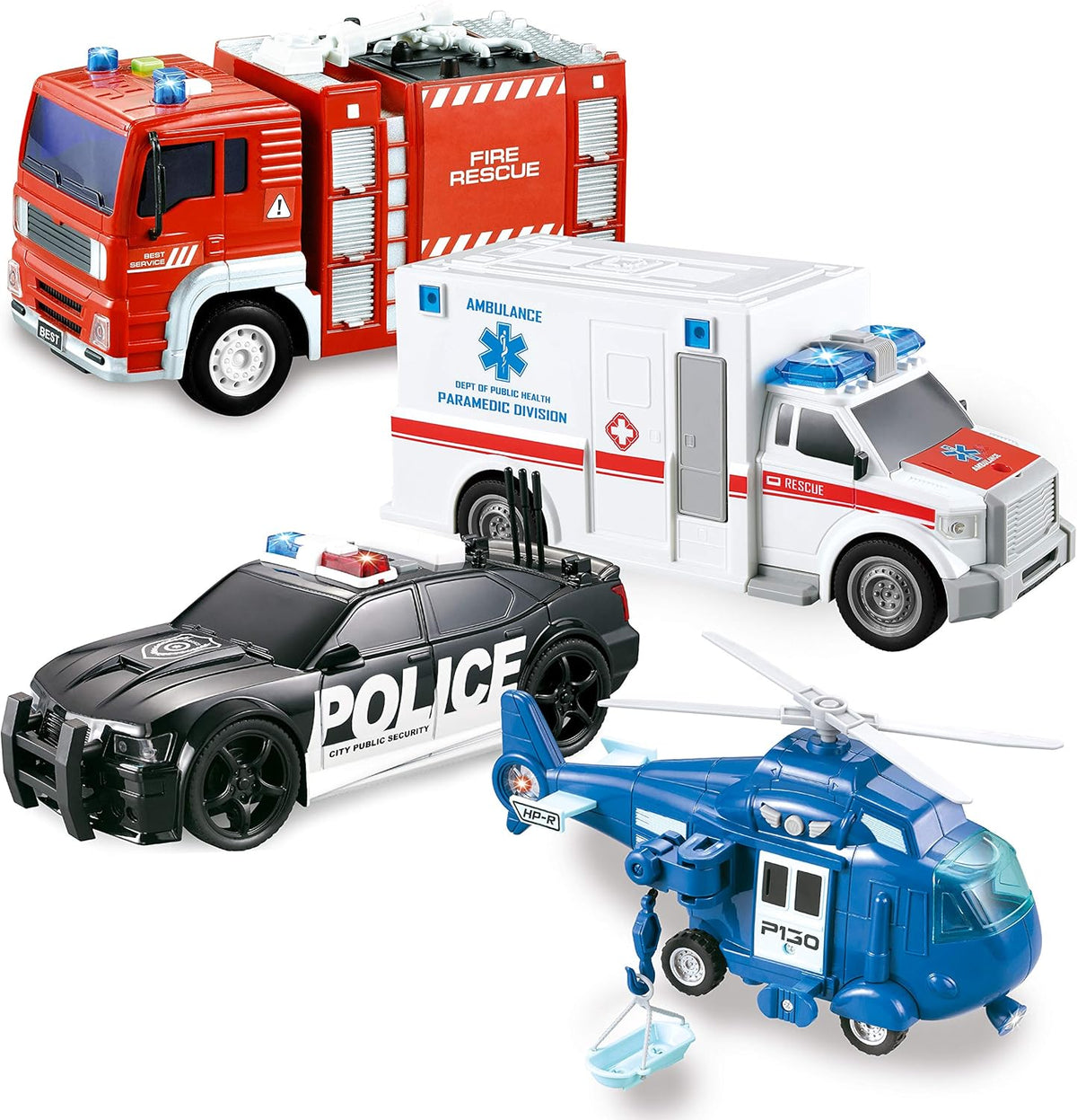 Friction Powered Emergency Vehicle Toy Playsets with Light and Sound O865