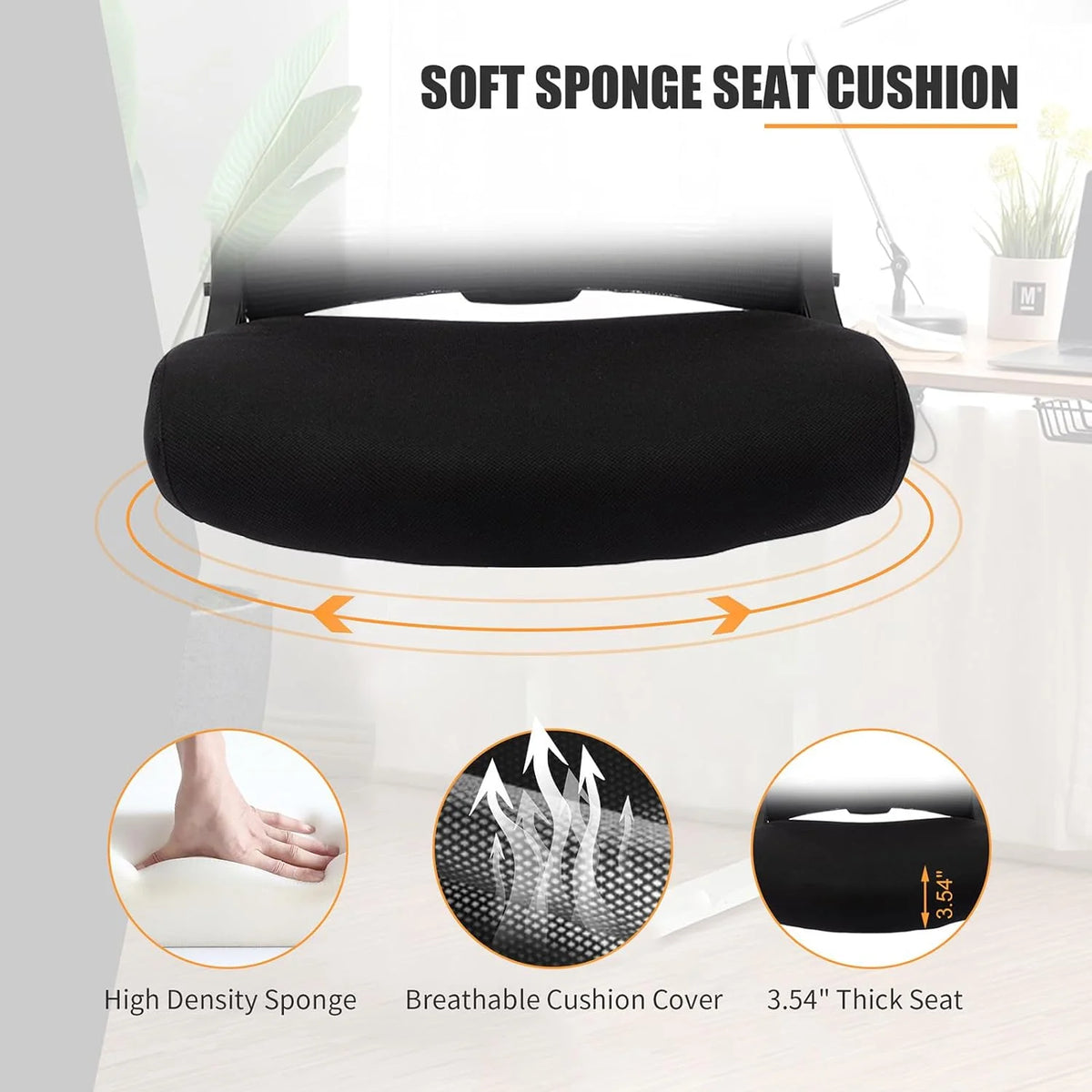 Foldable Ergonomic High Back Office Chair with Lumbar Support, Black S160