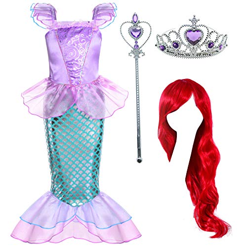 Pink Little Girls Princess Mermaid Costume with Wig Crown J60058