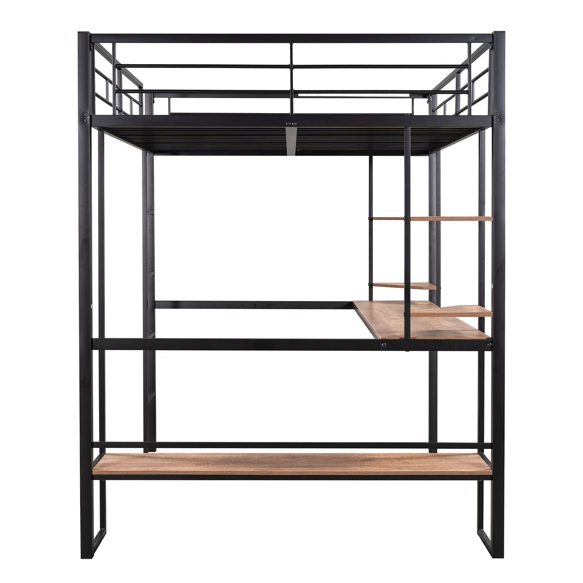 Black Full Metal Loft Bed with Desk and Storage Shelves Y61260