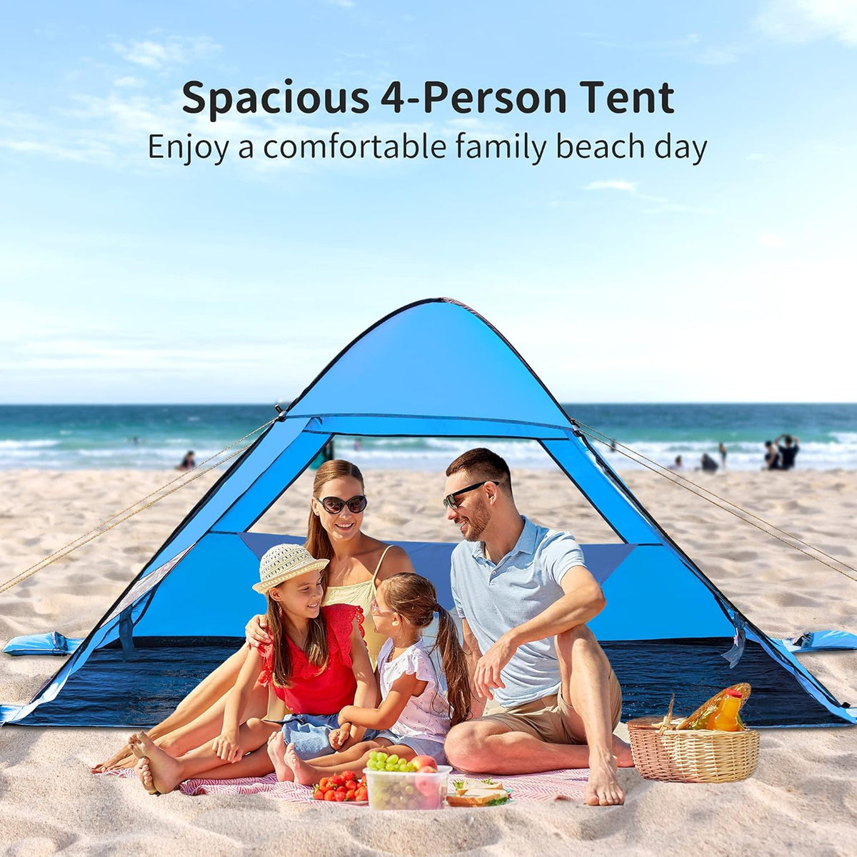 Beach Tent, Anti UV Pop Up Camping Tent with Carry Bag for 4 Person Y893184