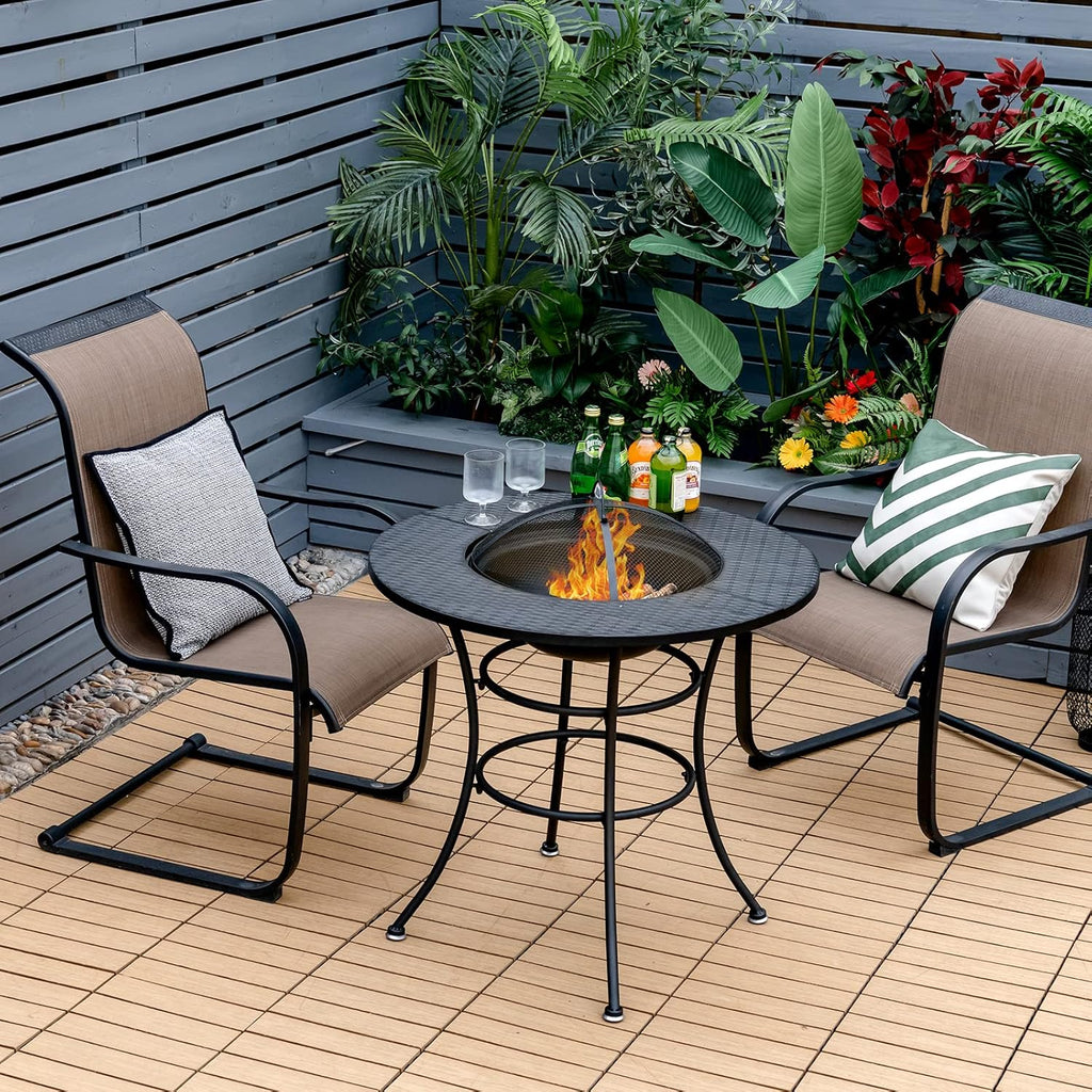 32 Inch Metal Wood Burning Fire Pit with Cover and Grill Grate L4658