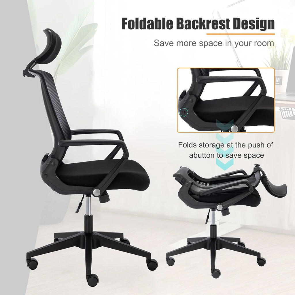 Foldable Ergonomic High Back Office Chair with Lumbar Support, Black S160