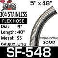 5" x 48" Flex Exhaust Hose 304 Stainless Steel W64408