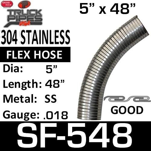 5" x 48" Flex Exhaust Hose 304 Stainless Steel W64408