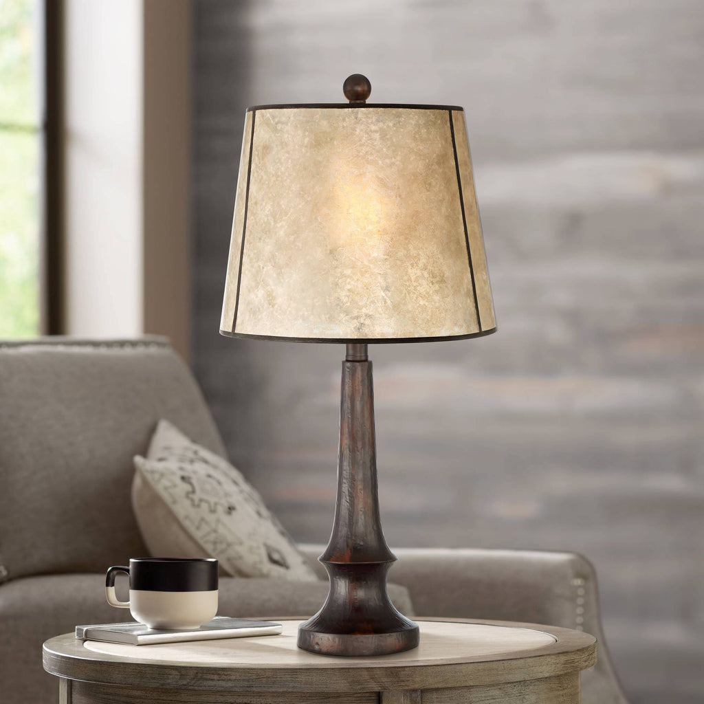 Rustic Table Lamp Aged Bronze Mica Drum Shade W2219