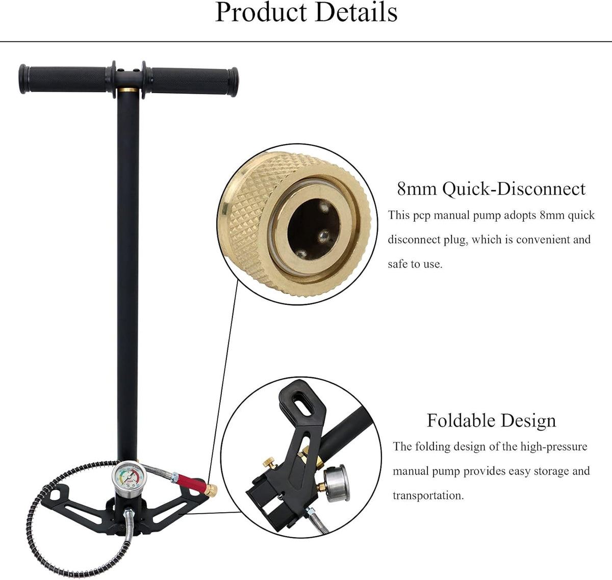 High Pressure Hand Pump 3 Stage 4500Psi Air Rifle Filling Stirrup Pump with Oil-Water Filter Pack of 2 A245486