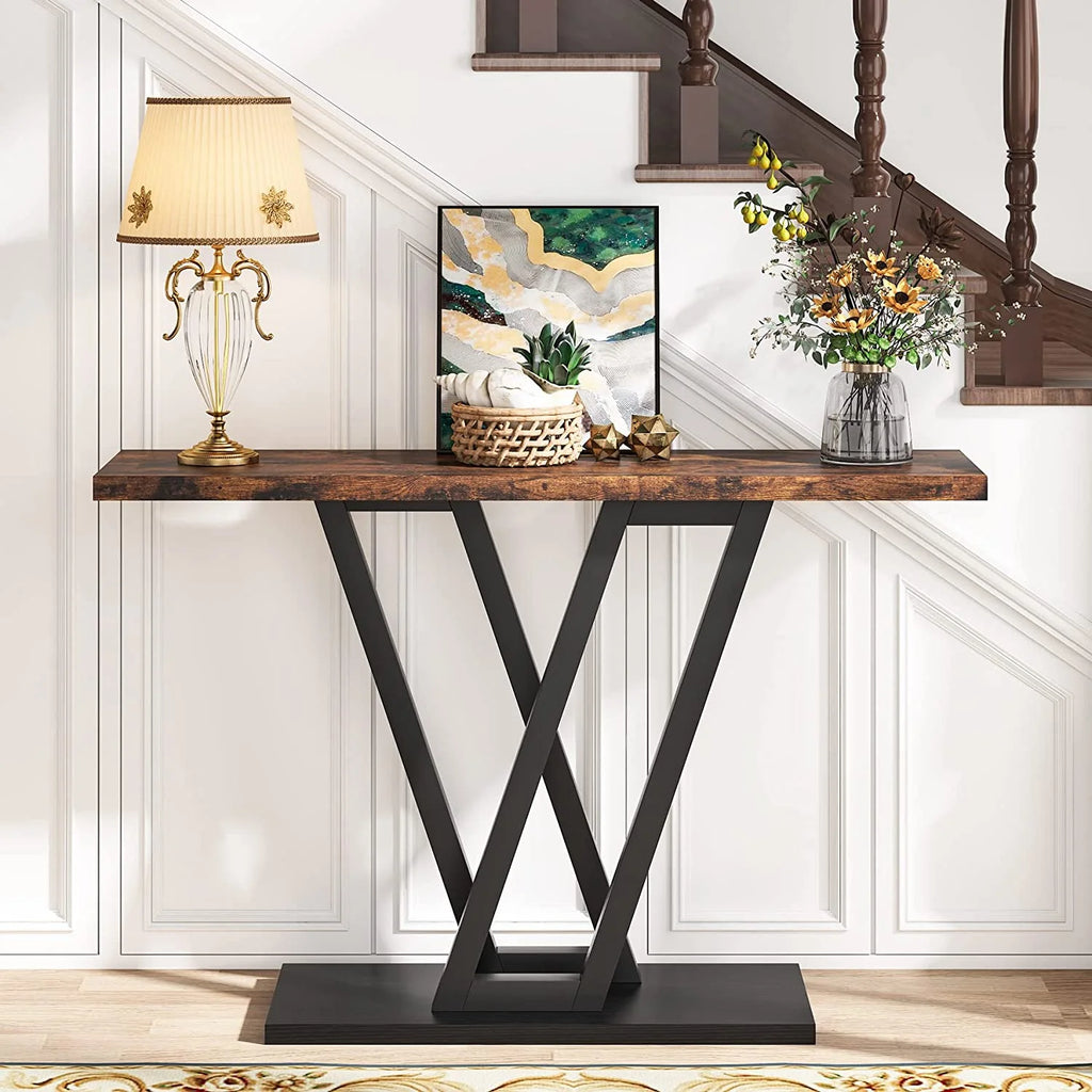 Rustic Brown Industrial Console Table F200