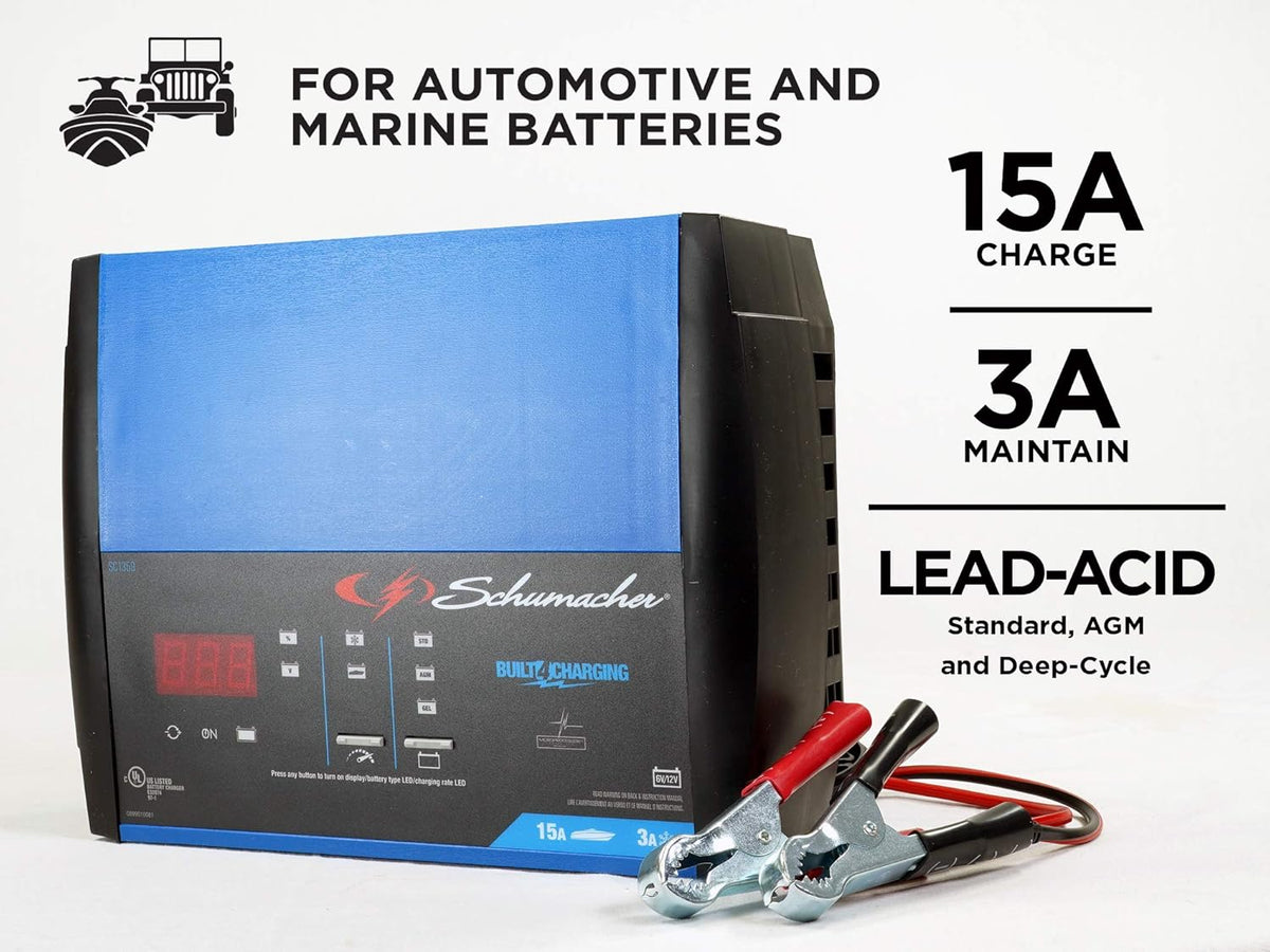 Fully Automatic 15 Amp 3 Amp 6V 12V Battery Charger Maintainer H842247