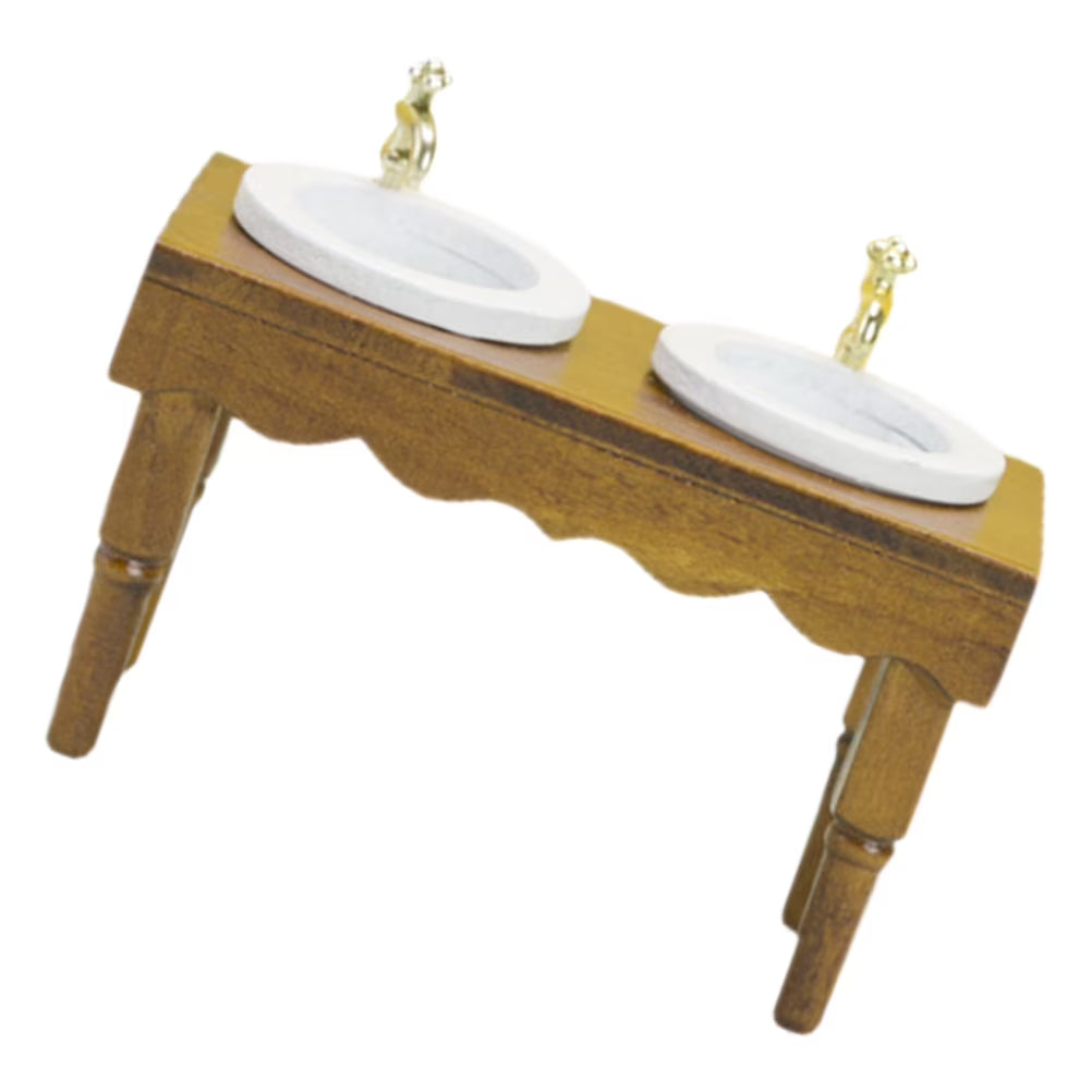 Walnut Color Wooden Double Basin Wash Sink Q582