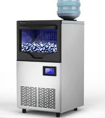 Commercial Ice Maker Machine 100lbs/24h with 33lbs Storage Bin, Stainless Steel Ice Scoop, Blue Light, Freestanding Ice Machine Water Bottle C664113