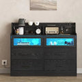 Black 6 Drawer Wood Dresser with Charging Station U619
