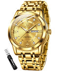 Mens Diamond Quartz Stainless Steel Waterproof Luminous Day Date Watch N468