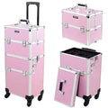Pink Rolling Aluminum Makeup Train Case with 4 Removable Wheels O69181