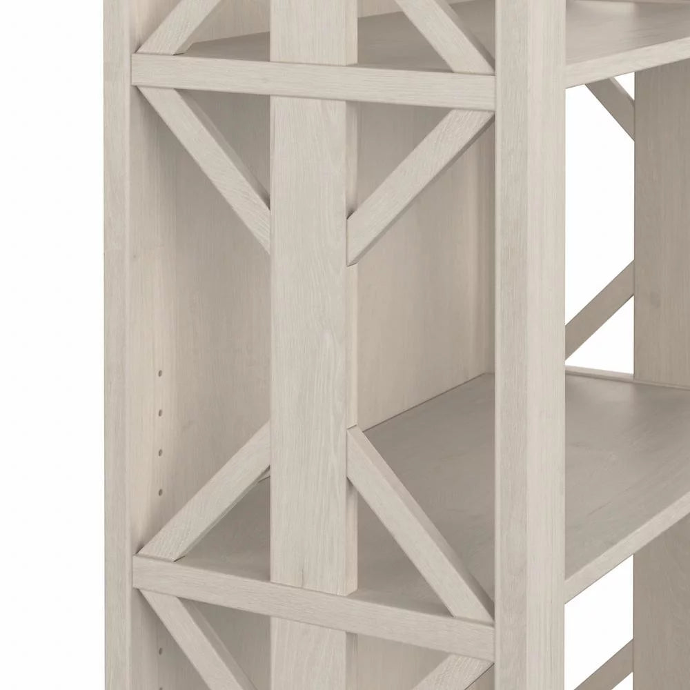 Linen White Oak Engineered Wood TV Stand with Bookcases Q49284