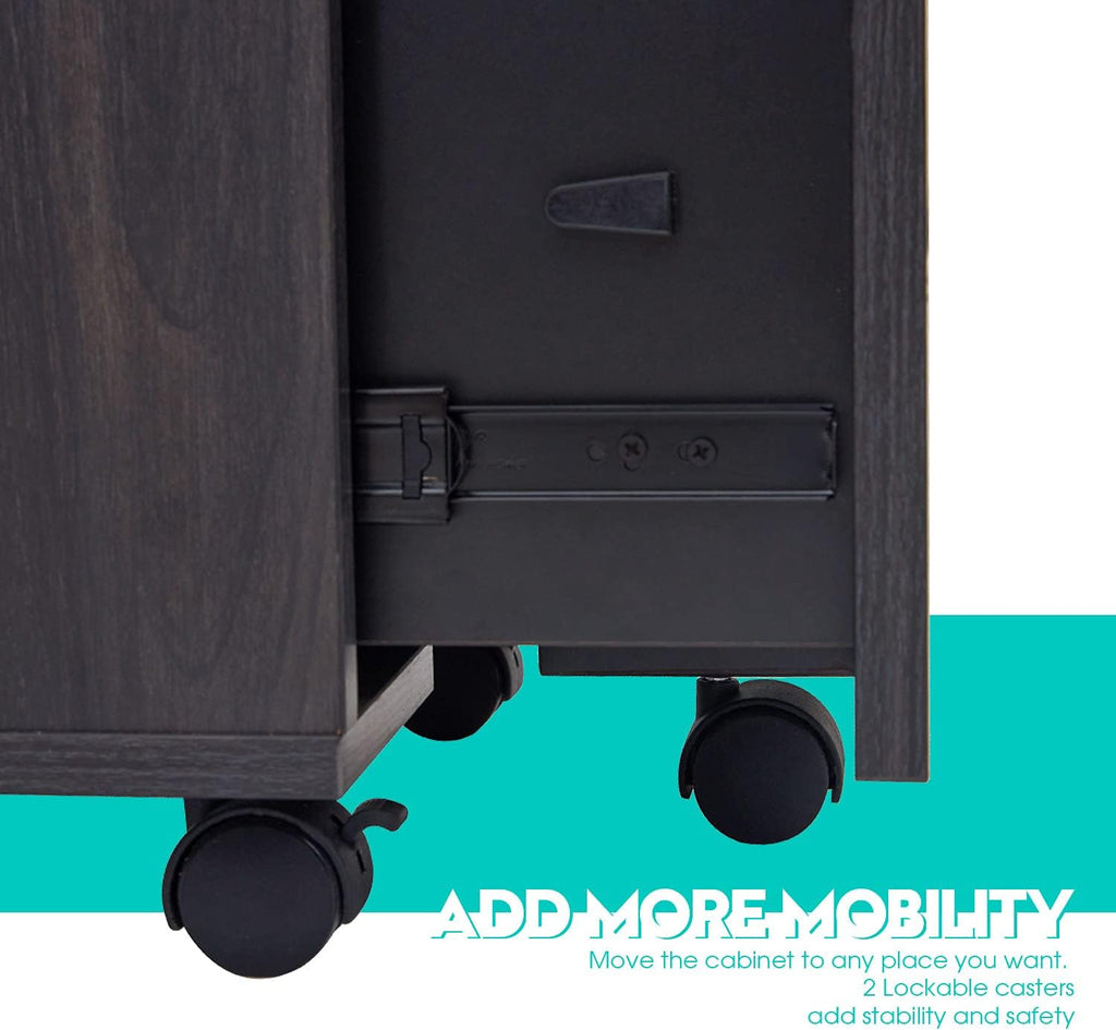 3 Drawer Mobile File Cabinet with Lock Wood Pedestal Filing Storage, Dark Walnut I3961