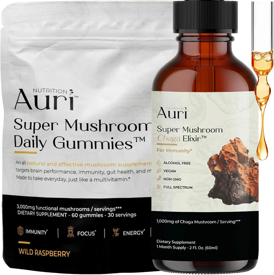 Mushroom Gummies & Chaga Elixir Immune Support Bundle O85333