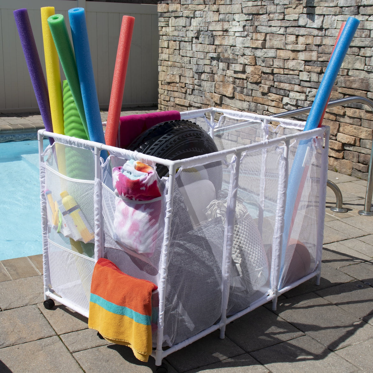 Extra-Large White Mesh Rolling Storage Organizer Bin C33010