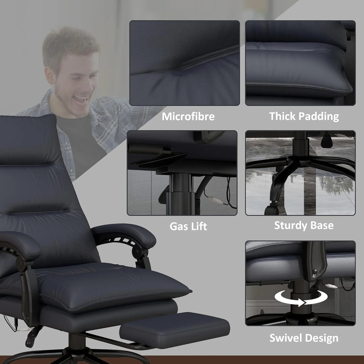 Charcoal Gray Heated Reclining Massage Office Chair with Footrest T90030