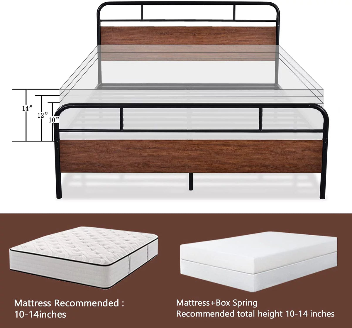 Light Brown King Size Metal Platform Bed Frame with Headboard I940