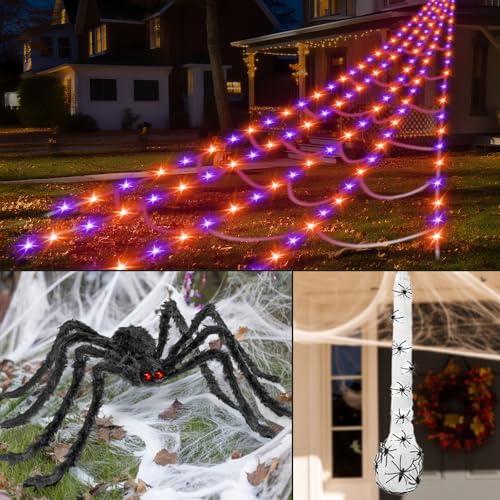 16.4 x 15.7 Ft Prelit Halloween Spider Web Net Lights with Timer Z924