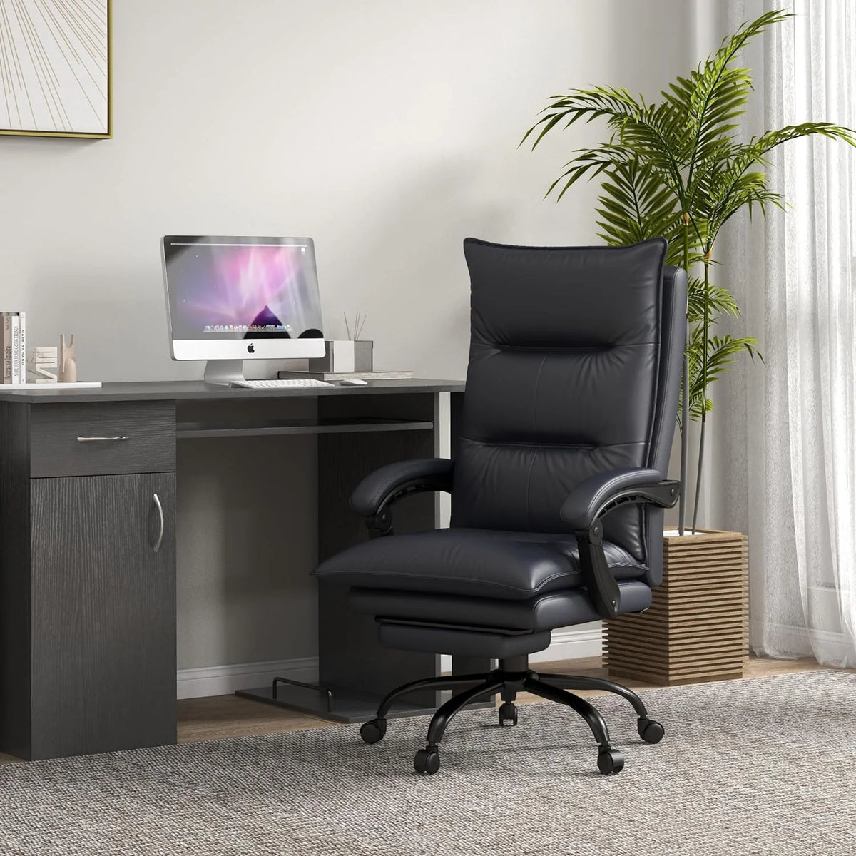 Charcoal Gray Heated Reclining Massage Office Chair with Footrest T90030