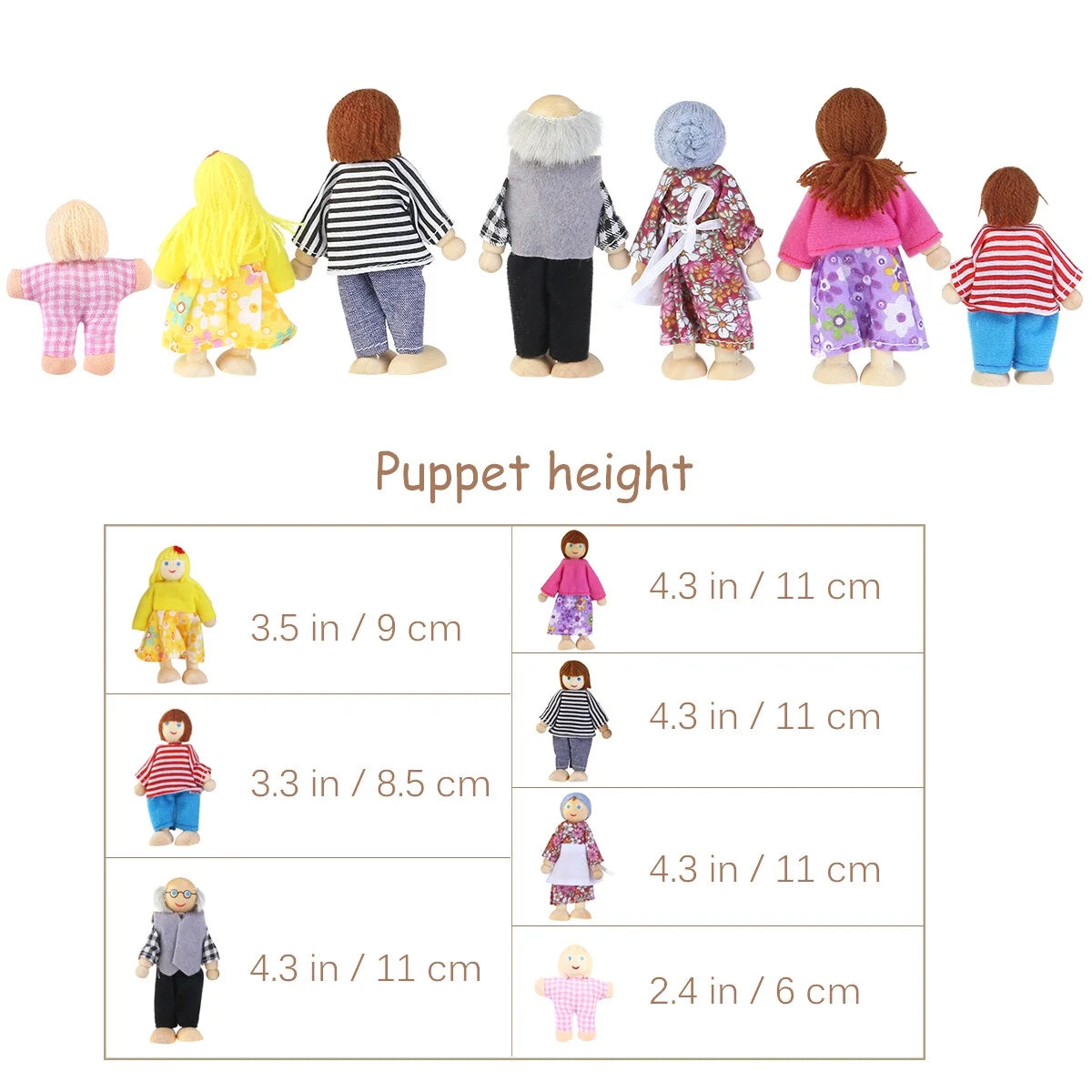 7 Pieces Wooden Dollhouse Family Set Mini People Figures N27450